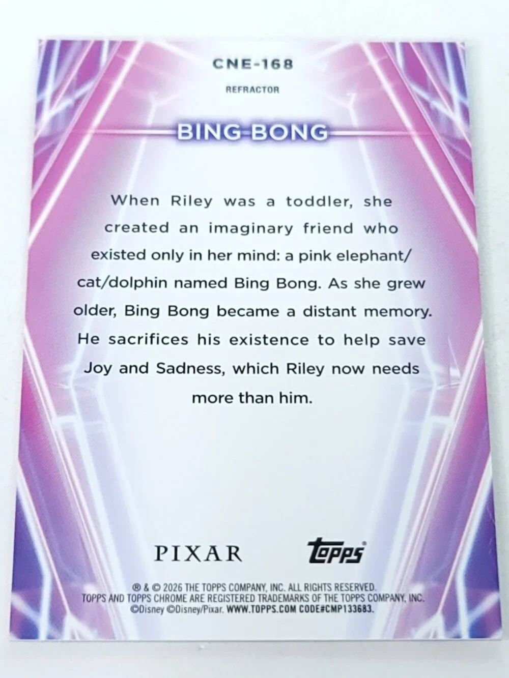 Bing Bong Topps 2026 Disney Neon Holo Chrome Refractor Limited 124/199 CNE